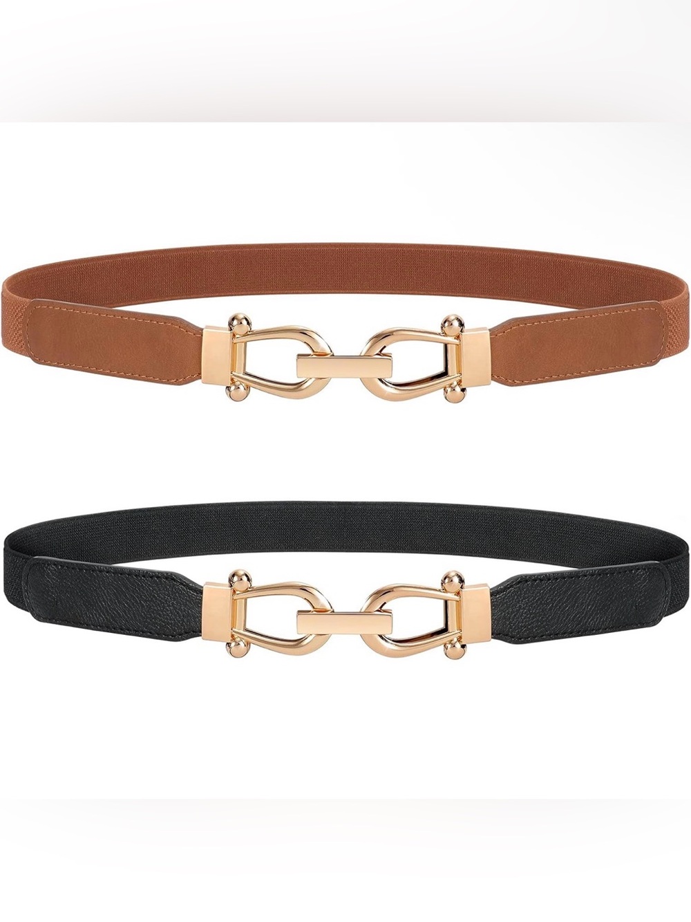 NWT - Stretchy Women’s Belt 1x Black + 1x Brown with Gold Hardware